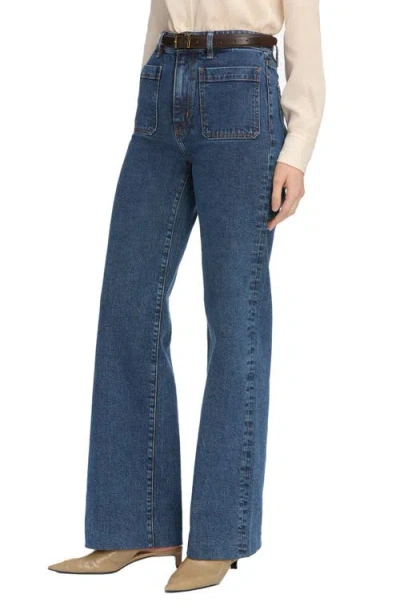 Frame Womens Palazzo Patch-pockets Wide-leg High-rise Stretch-organic-denim Blend Jeans Cursive In Blue
