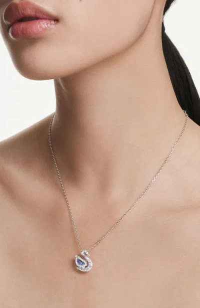 Swarovski Swan Rhodium Plated Pendant Necklace In Metallic