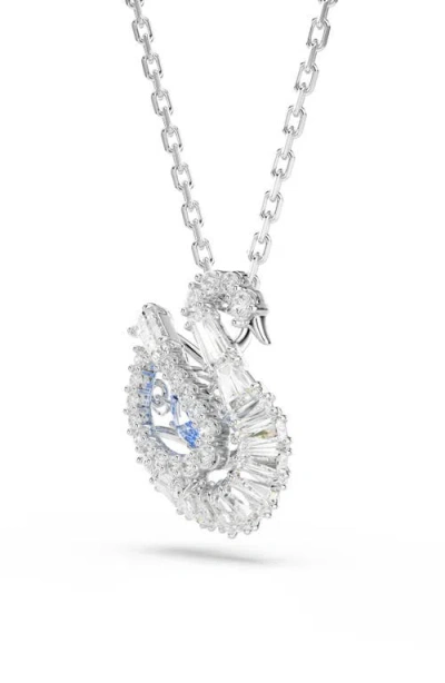 Swarovski Swan Rhodium Plated Pendant Necklace In Metallic