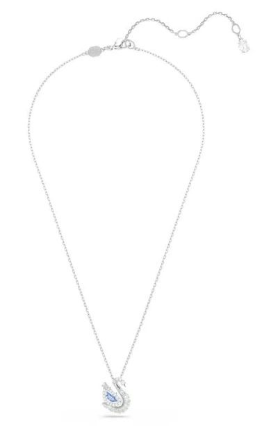 Swarovski Swan Rhodium Plated Pendant Necklace In Metallic