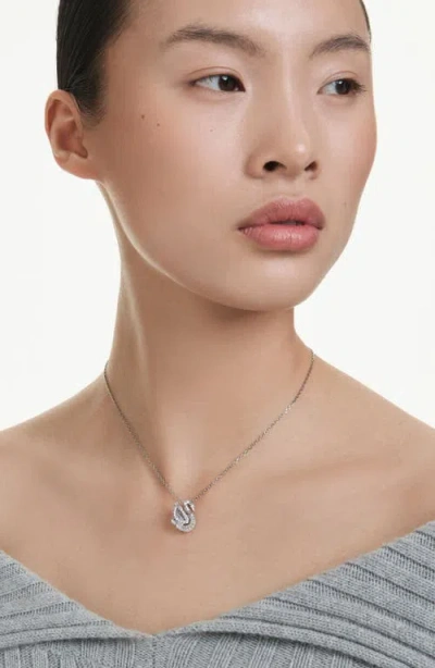 Swarovski Swan Rhodium Plated Pendant Necklace In Metallic