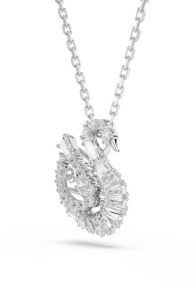 Swarovski Swan Rhodium Plated Pendant Necklace In Metallic