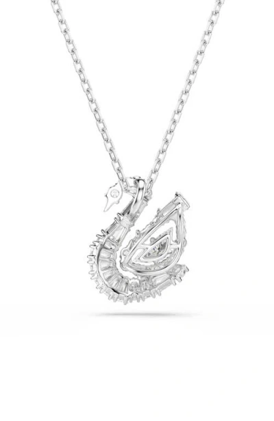 Swarovski Swan Rhodium Plated Pendant Necklace In Metallic