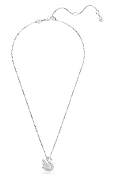 Swarovski Swan Rhodium Plated Pendant Necklace In Metallic