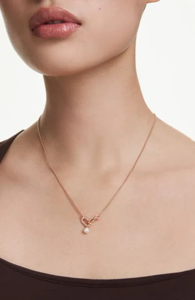 Swarovski Constella Pave Crystal Link & Faux Pearl Pendant Necklace, 14.87-18.87 In Gold