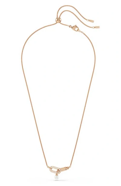 Swarovski Constella Pave Crystal Link & Faux Pearl Pendant Necklace, 14.87-18.87 In Gold