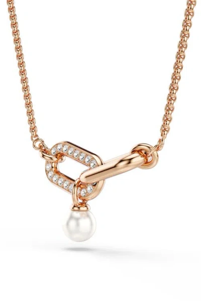 Swarovski Constella Pave Crystal Link & Faux Pearl Pendant Necklace, 14.87-18.87 In Gold