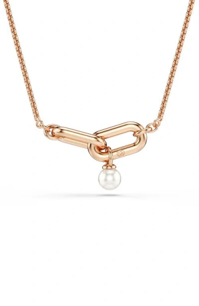Swarovski Constella Pave Crystal Link & Faux Pearl Pendant Necklace, 14.87-18.87 In Gold