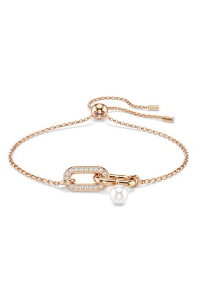 Swarovski Constella Pave Link & Pearl Slider Bracelet In Multi