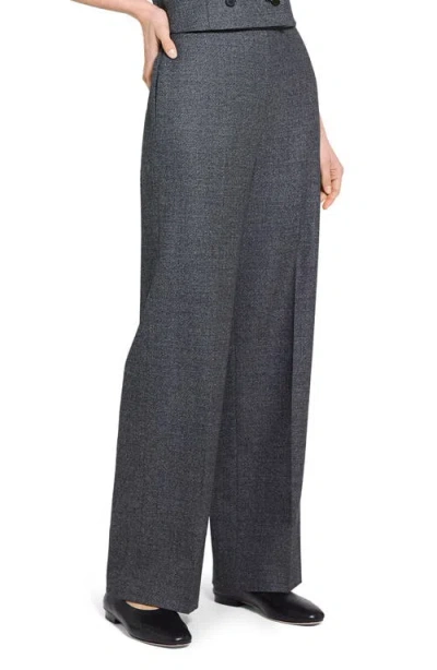 Theory Pull-on Virgin Wool Wide Leg Pants In Black