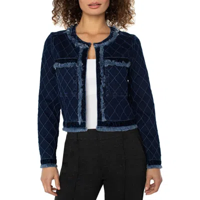 Liverpool Los Angeles Frayed Edge Velvet Trim Jacket In Blue