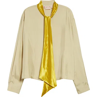 Marni Boxy Fit Button-up With Scarf In Neutral
