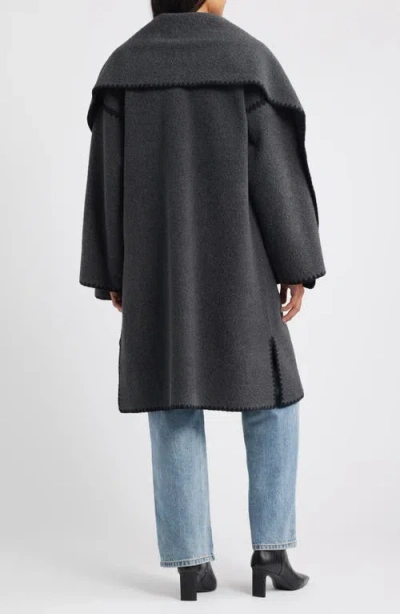 Bcbg Embroidered Trim Long Scarf Coat In Gray