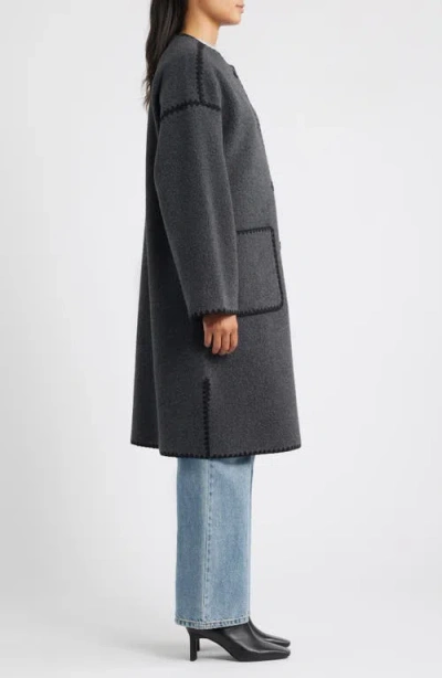 Bcbg Embroidered Trim Long Scarf Coat In Gray