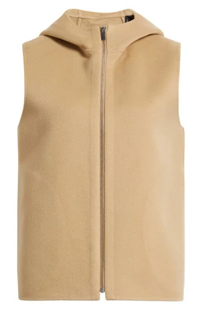 Theory Hooded Zip-up Vest In Double-face Wool-cashmere In Brown