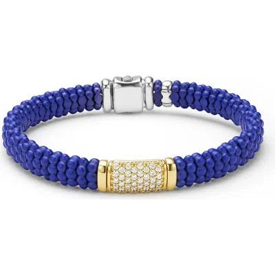 Lagos Two-tone Matte Black Ceramic Diamond Bracelet In Blue
