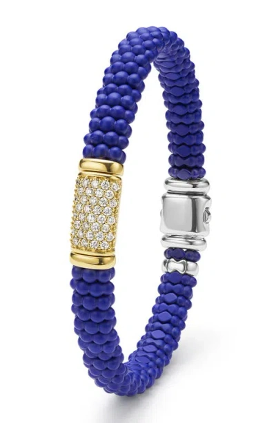 Lagos Two-tone Matte Black Ceramic Diamond Bracelet In Blue