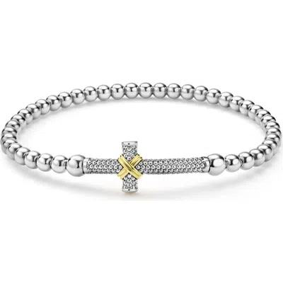 Lagos Signature Caviar Cross Bead Stretch Bracelet In Metallic