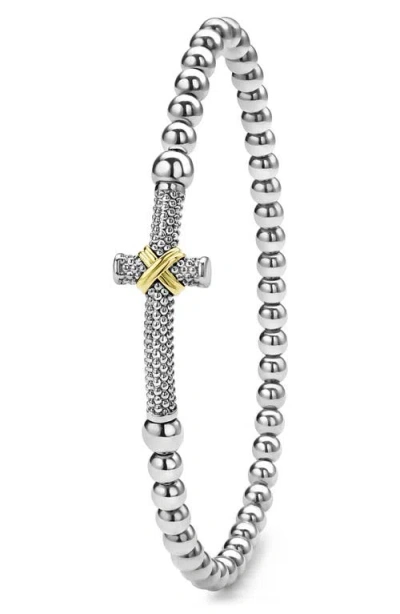 Lagos Signature Caviar Cross Bead Stretch Bracelet In Metallic