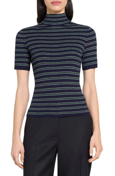 Theory Leenda Stripe Merino Wool Mock Neck Sweater In Blue