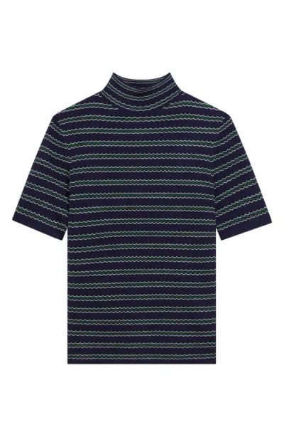 Theory Leenda Stripe Merino Wool Mock Neck Sweater In Blue