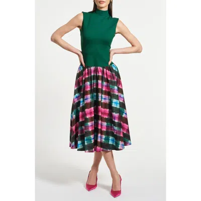 Isaac Mizrahi New York Sleeveless Ponte & Satin Midi Dress In Neutral