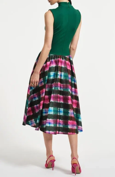 Isaac Mizrahi New York Sleeveless Ponte & Satin Midi Dress In Neutral