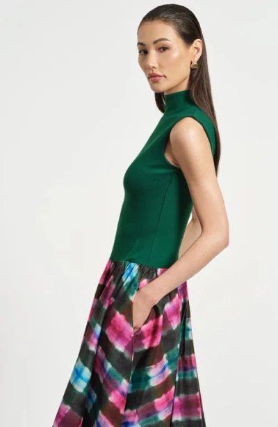 Isaac Mizrahi New York Sleeveless Ponte & Satin Midi Dress In Neutral