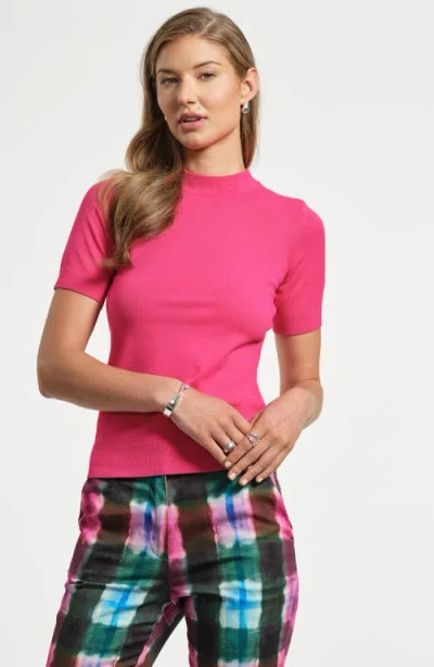 Isaac Mizrahi New York Mock Neck Short Sleeve Sweater In Red