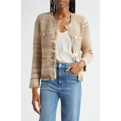 Veronica Beard Womens Desert Khaki Multi Sariyah Fringed-trims Cotton-blend Jacket In Neutral