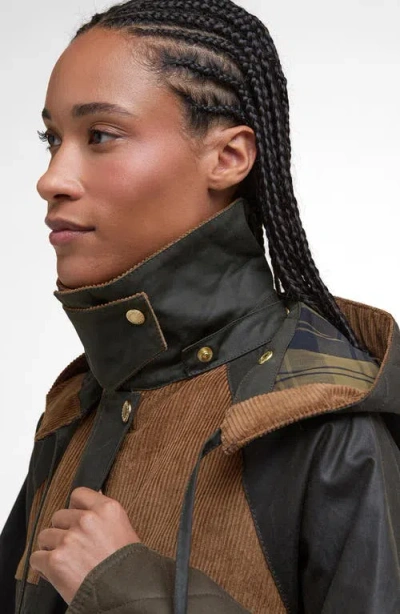 Barbour Imelda Hooded Corduroy-trimmed Waxed-cotton And Quilted Shell Jacket In Black