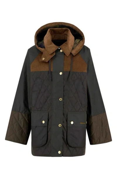 Barbour Imelda Hooded Corduroy-trimmed Waxed-cotton And Quilted Shell Jacket In Black