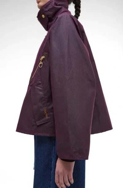 Barbour Shade Of Purple Jacket With A Ribbed Collar In Burgundy