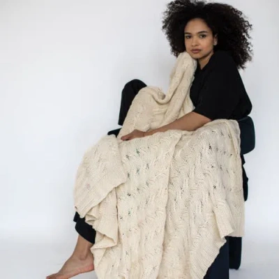 Pink Lemonade Chunky Cable Organic Cotton Throw Blanket In Neutral