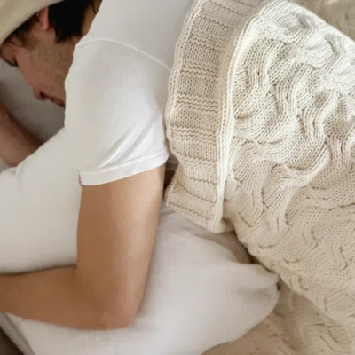 Pink Lemonade Chunky Cable Organic Cotton Throw Blanket In Neutral