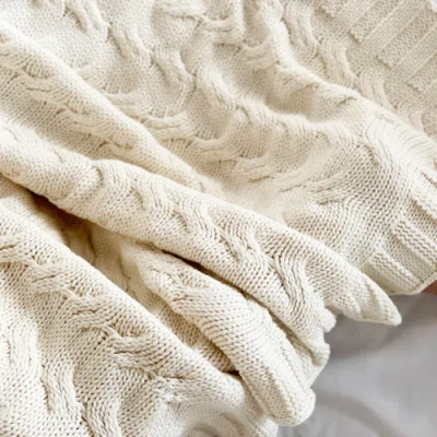 Pink Lemonade Chunky Cable Organic Cotton Throw Blanket In Neutral