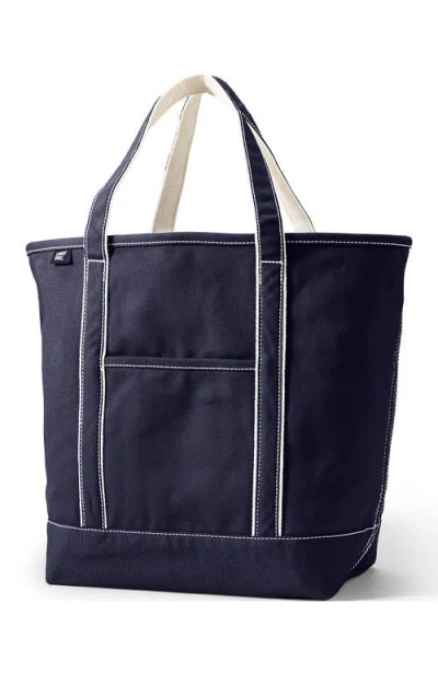 Lands' End Open Top Long Handle Canvas Tote Bag In Blue