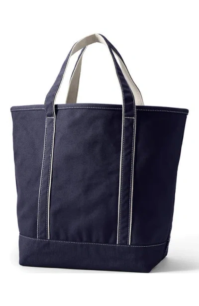 Lands' End Open Top Long Handle Canvas Tote Bag In Blue