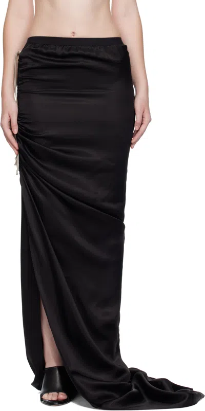 Rick Owens Draped Drawstring Maxi Ruched Side Slit In Black