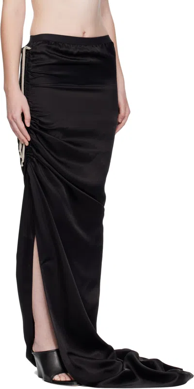 Rick Owens Draped Drawstring Maxi Ruched Side Slit In Black