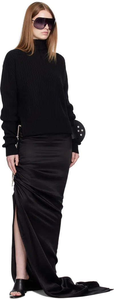 Rick Owens Draped Drawstring Maxi Ruched Side Slit In Black