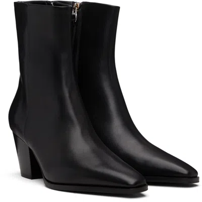 Aeyde Ankle Leather Boots Block Heel In Black