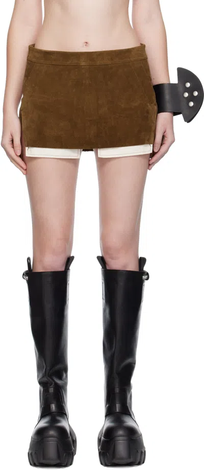 Rick Owens Brown Concordians Fog Cutoff Suede Miniskirt In Brown