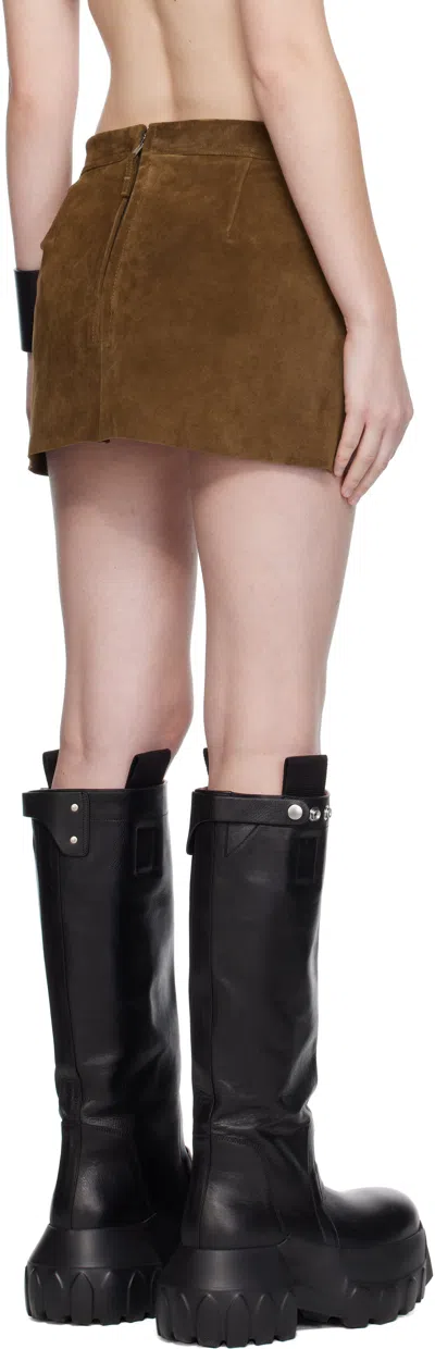 Rick Owens Brown Concordians Fog Cutoff Suede Miniskirt In Brown
