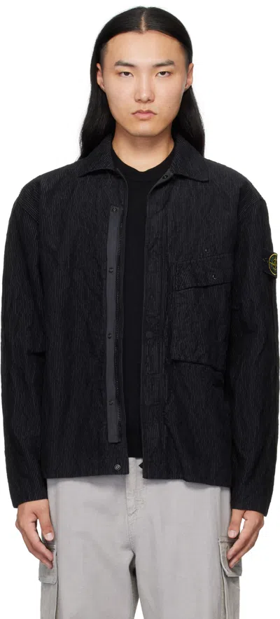Stone Island Black 1200020 Wrinkled Corduroy 500-tc Jacket In Black