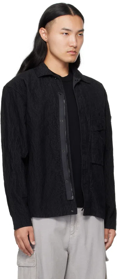Stone Island Black 1200020 Wrinkled Corduroy 500-tc Jacket In Black