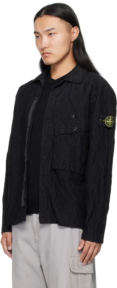 Stone Island Black 1200020 Wrinkled Corduroy 500-tc Jacket In Black