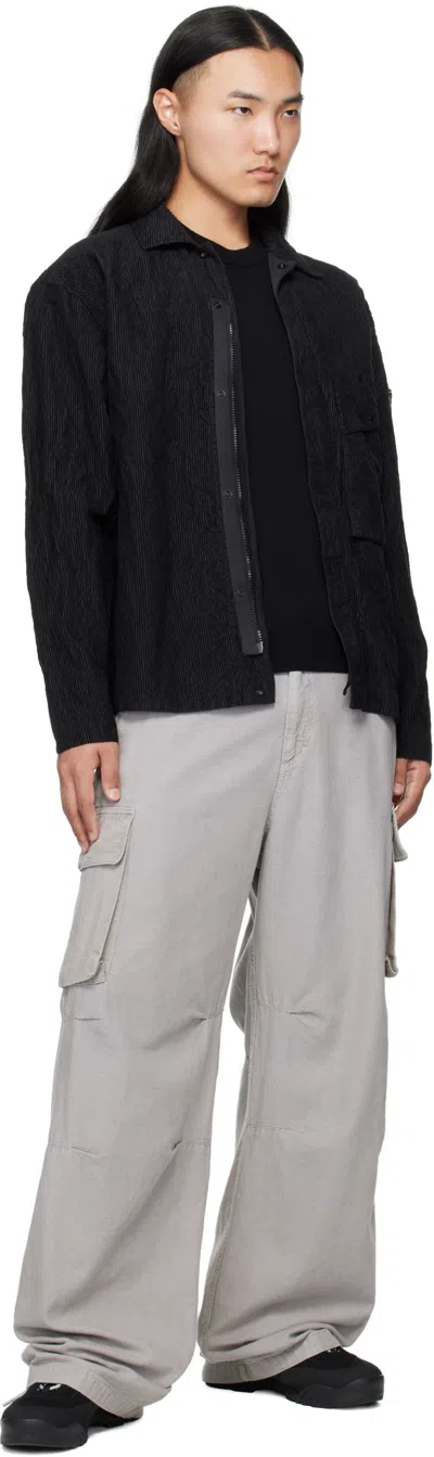 Stone Island Black 1200020 Wrinkled Corduroy 500-tc Jacket In Black