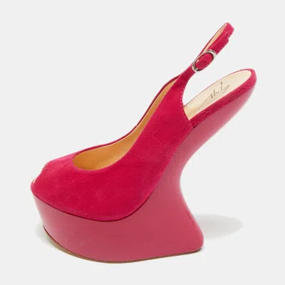 Pre-owned Giuseppe Zanotti Pink Suede Peep Toe Heel Less Platform Ankle Strap Pumps Size 39