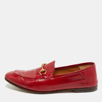 Pre-owned Gucci Black Eel Leather Horsebit Jordaan Loafers Size 46 In Red
